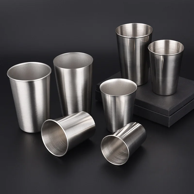 180 250 330 360 500ML Stainless Steel Cups with Juice Beer Cups 6-16oz Tumbler Pint Metal Kitchen Drinking Mug Bar Supply 3-5Pcs