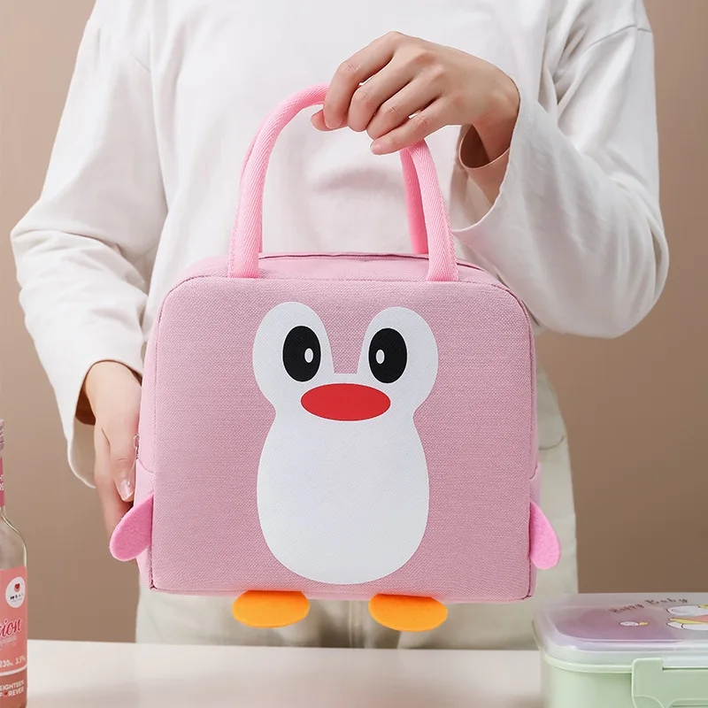 Moda dos desenhos animados saco refrigerador portátil térmico estudante crianças bonito pinguim bento caixa folha de alumínio almoço saco isolamento