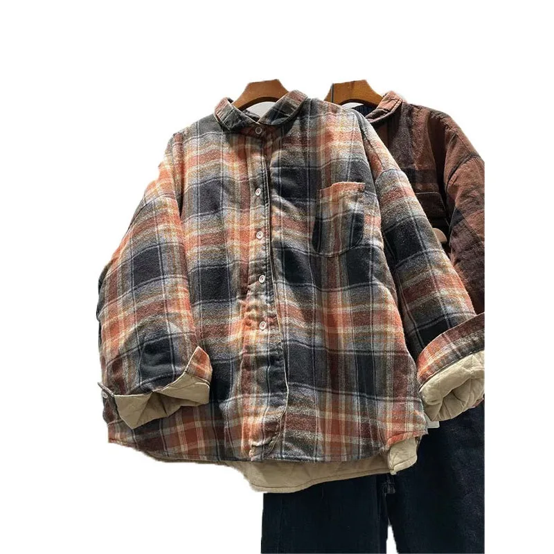 

SuperAen толстая куртка на хлопковой подкладке, винтажная клетчатая куртка с воротником-поло, женские осенне-зимние новые модные пальто большого размера в корейском стиле