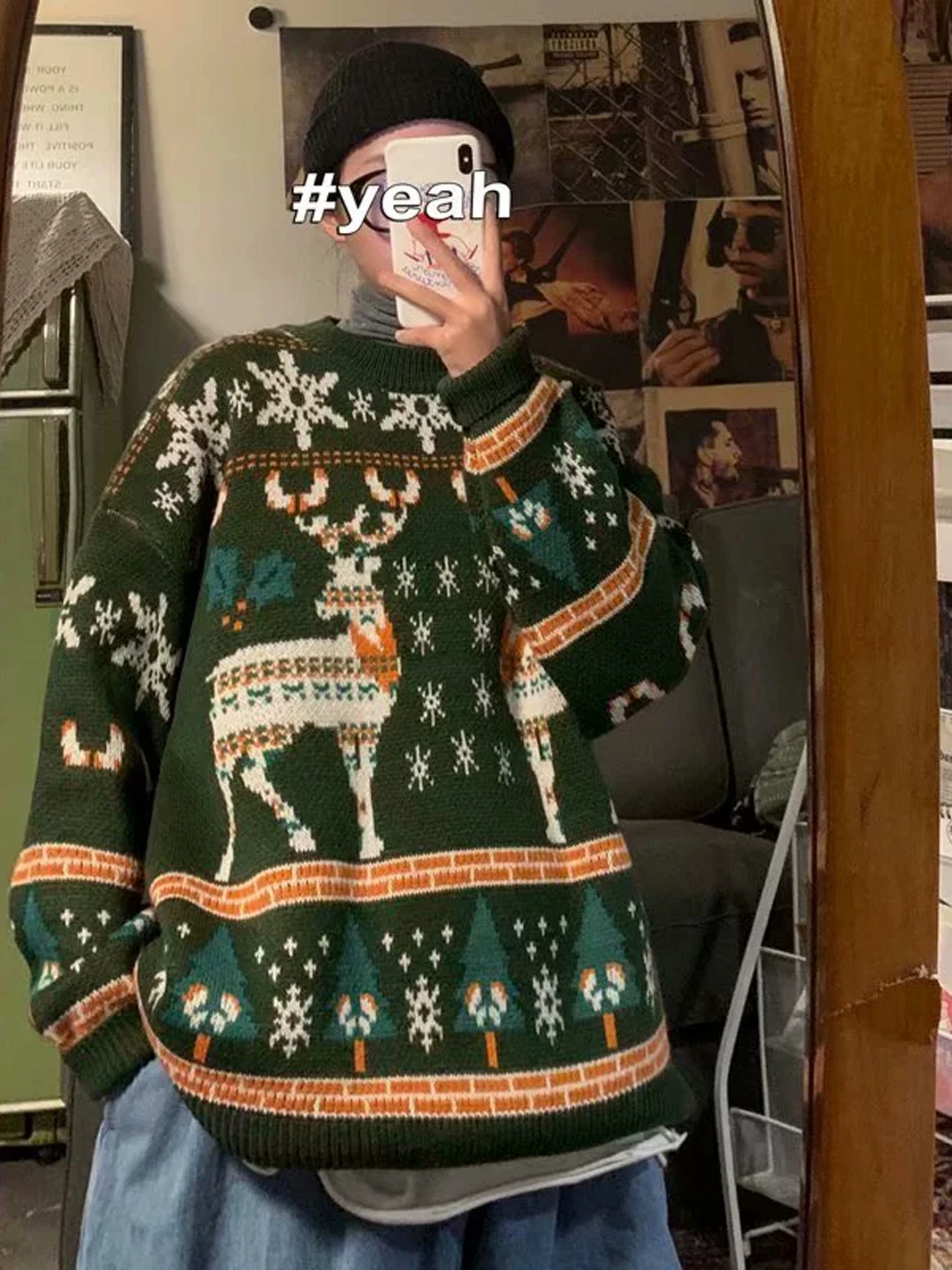 

Loose Knitted Red Sweater Cisas Aosphere Couple Matching Winter Men's Faion Casual Long Sve round Ne Warmth Poly...