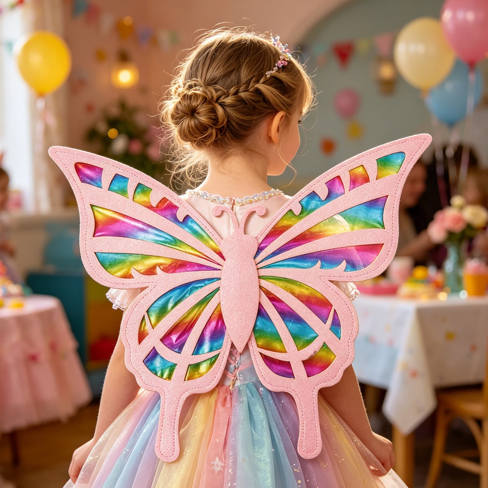 Girls Butterfly Wing Colorful Rainbow Metallic Cutouts Fairy Wing Costume for Birthday Parties Stage Shows Halloween Costumes