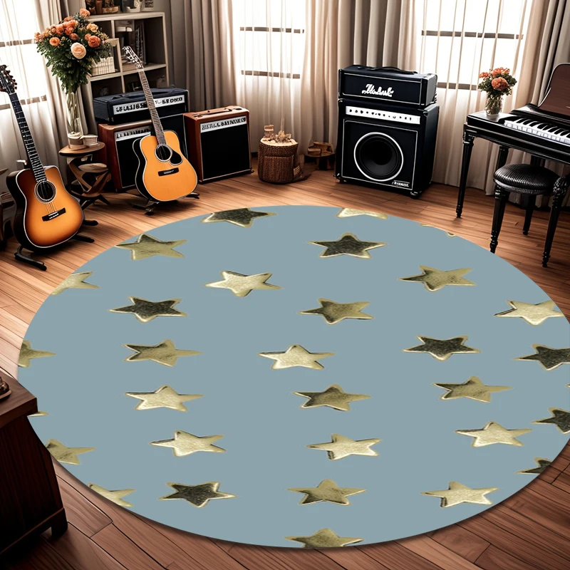 Colorful Patchwork Star Round Rug  Creative Art Stars Print Carpet for Living Room Bedroom Home Decor  Living Room Decoration