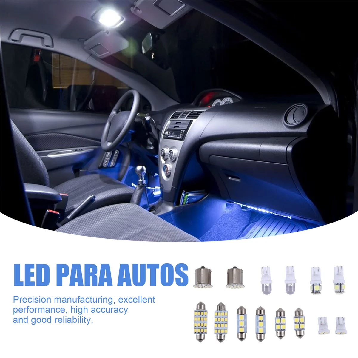 Luz interior do carro LED branco, cúpula, tronco, mapa, lâmpada de matrícula, 14X