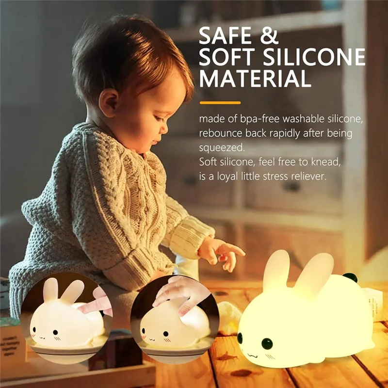 

ABKP-Kawaii Bunny Night Light Sleeping Night Light 7 Colors USB Rechargeable Silicone Lamp Ideal Gift