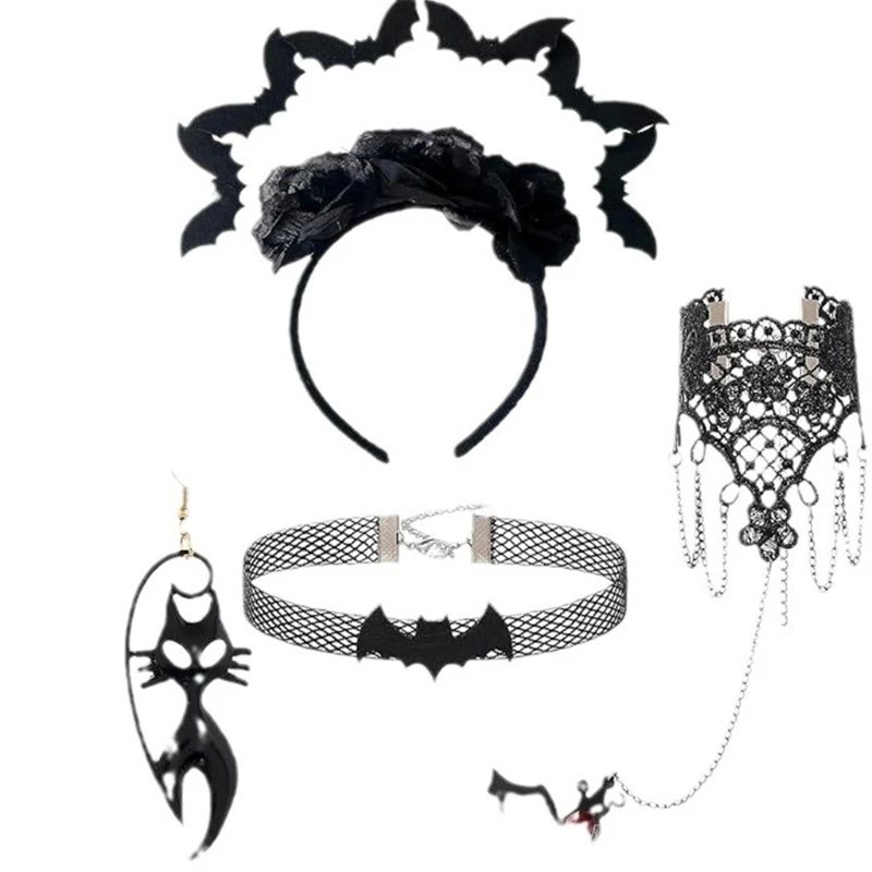 

Girl Nightclub Headbands Proms Party Bat Earring&Choker&Hairband&Bangles