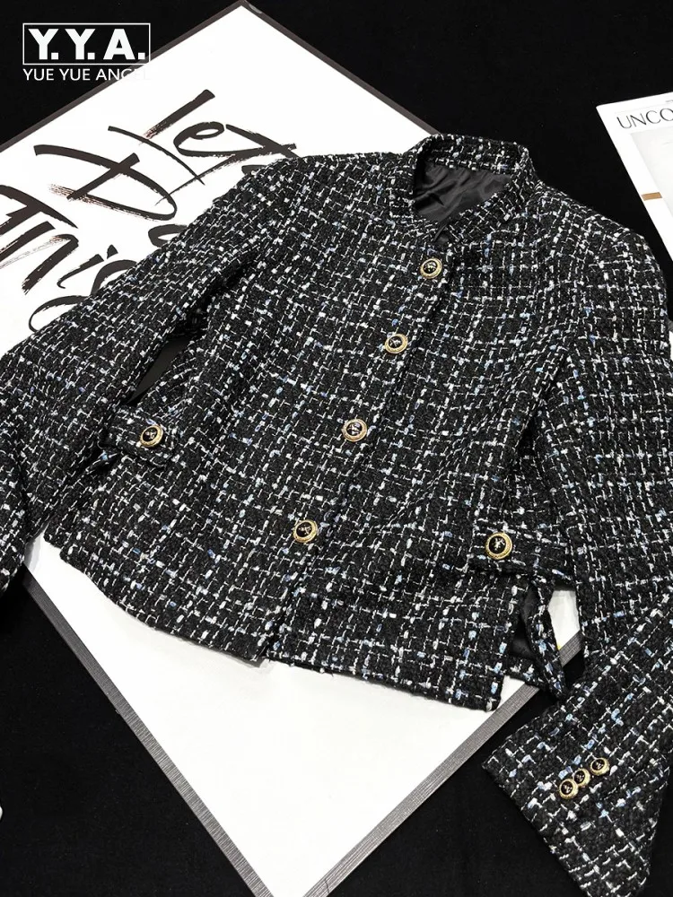 Hot Sale Office Ladies Stand Collar Jackets Womens Single-breasted Long Sleeve Jacket Casual Short Coat Fashion Weave Outerwear