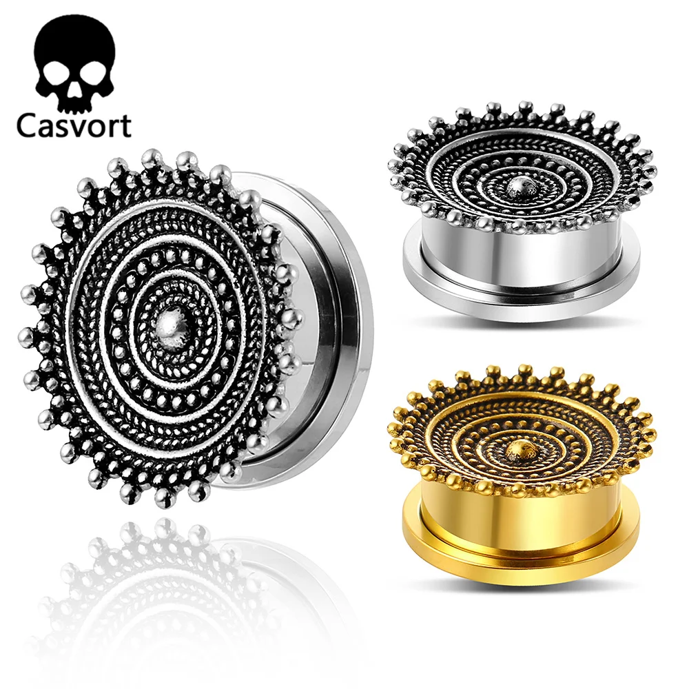 Casvort 2PCS Ear Tunnels Plugs Piercing Gauges for Women Men 316 Stainless Steel Round Gauges Earrings New Arrival