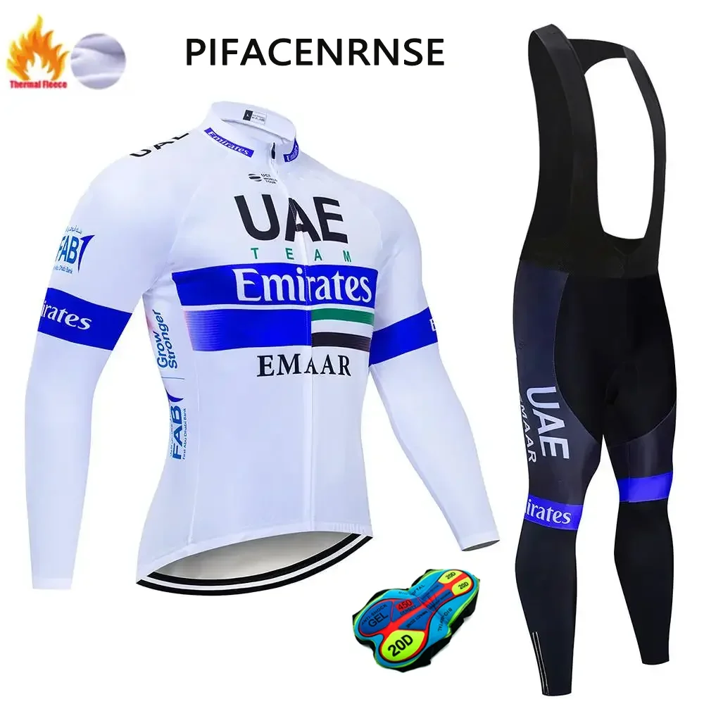 

2027 Fleece Men's UAE New Cycling Jersey Winter Cycling Sets Warm Long-sleeved Suit Soad Bike Bicycle Overalls Riding Suit