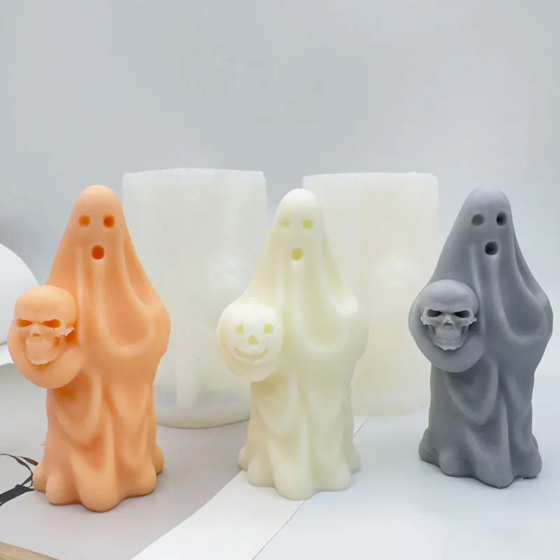 3D Ghost Hand Holding Skull Silicone Candle Mold Handmade Halloween Pumpkin Skull Ghost Aromatherapy Soy Wax Mold Craft Decor