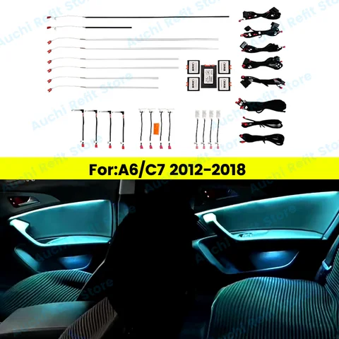 아우디 A6 C7 2012-2018 용 LED 주변 조명, 자동차 실내 장식 분위기 램프, MMI 블루투스 앱 제어, 수리 부품, 21 가지 색상