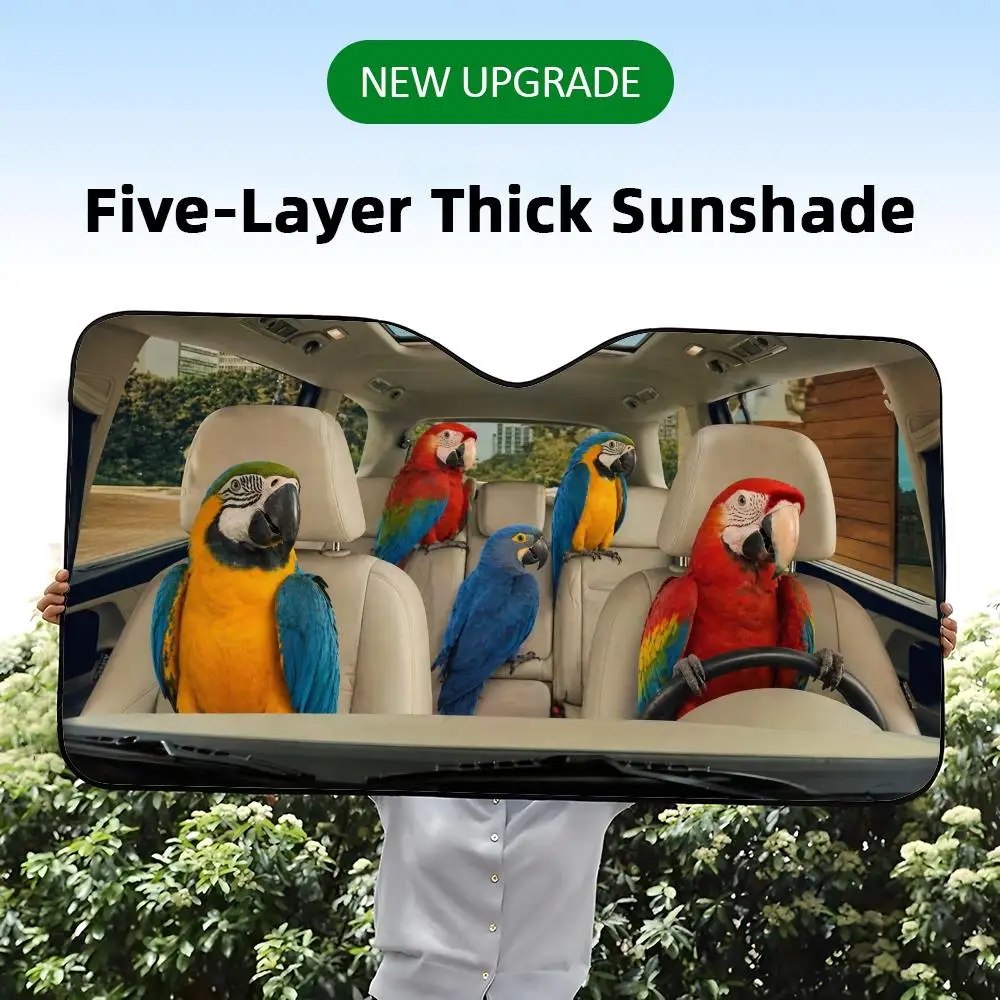 Colorful Parrot Car Crew Sun Visor Foil Windshield Sunshades UV Protector & Heat Shield Car Front Window Foldable
