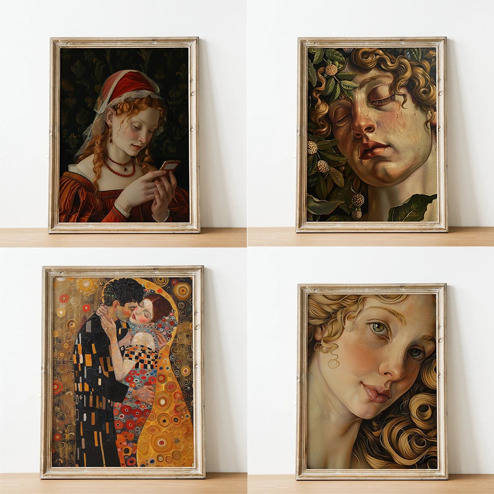 

Bubble Gum Princess Funny Art Poster Neo Renaissance Oil Painting Prints Lady Portrait Vintage Wall Art Canvas Painting