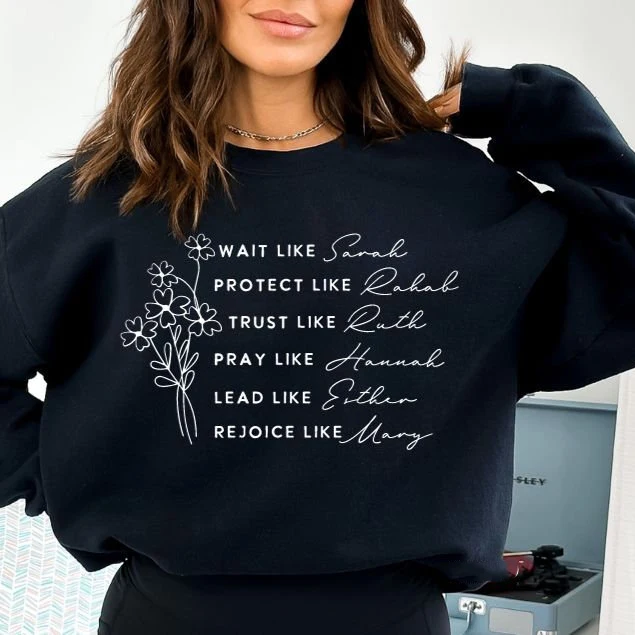 Women of the Bible Boho Christian Motivational Pullover Sweatshirt Long Sleeve Casual Sports Lady Oversized Hoodie Hoodies