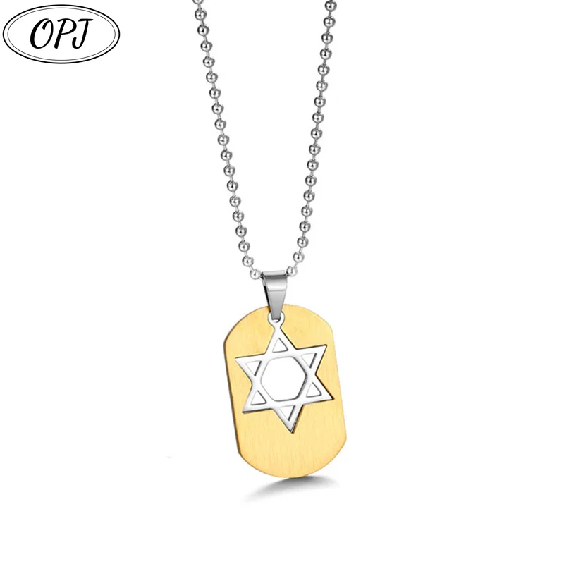 OPJ Fashion Casual Necklace Hip Hop Six Pointed Star Two In One Military Card Man Pendant Jewelry Sets