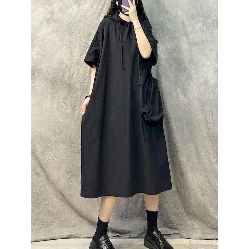 

Летнее платье для женщин в стиле Харадзюку с коротким рукавом, повседневное однотонное свободное платье в художественном корейском стиле, винтажные длинные платья длиной до икры