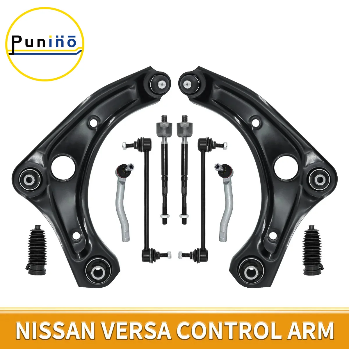 Punino Front Lower Control Arms Stabilizer Link Tie Rod Boot 10pcs Kit For Nissan Versa 2012 2013 2014 2015 2016 - 2019