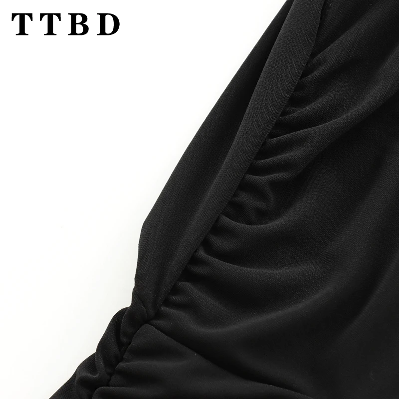 TTBD 2024 New Summer Women's Elegant Pleated Bodycon Mini Dress O-Neck Sleeveless Sexy Hipster Streetwear