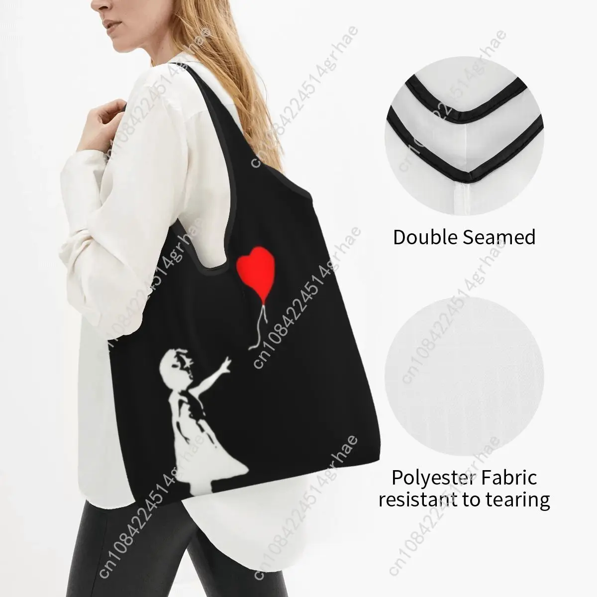 Custom Fashion Printing Banksy's Balloon Girl Shopping Tote Bag Portable Shopper Shoulder Banksy World Peace Handbag