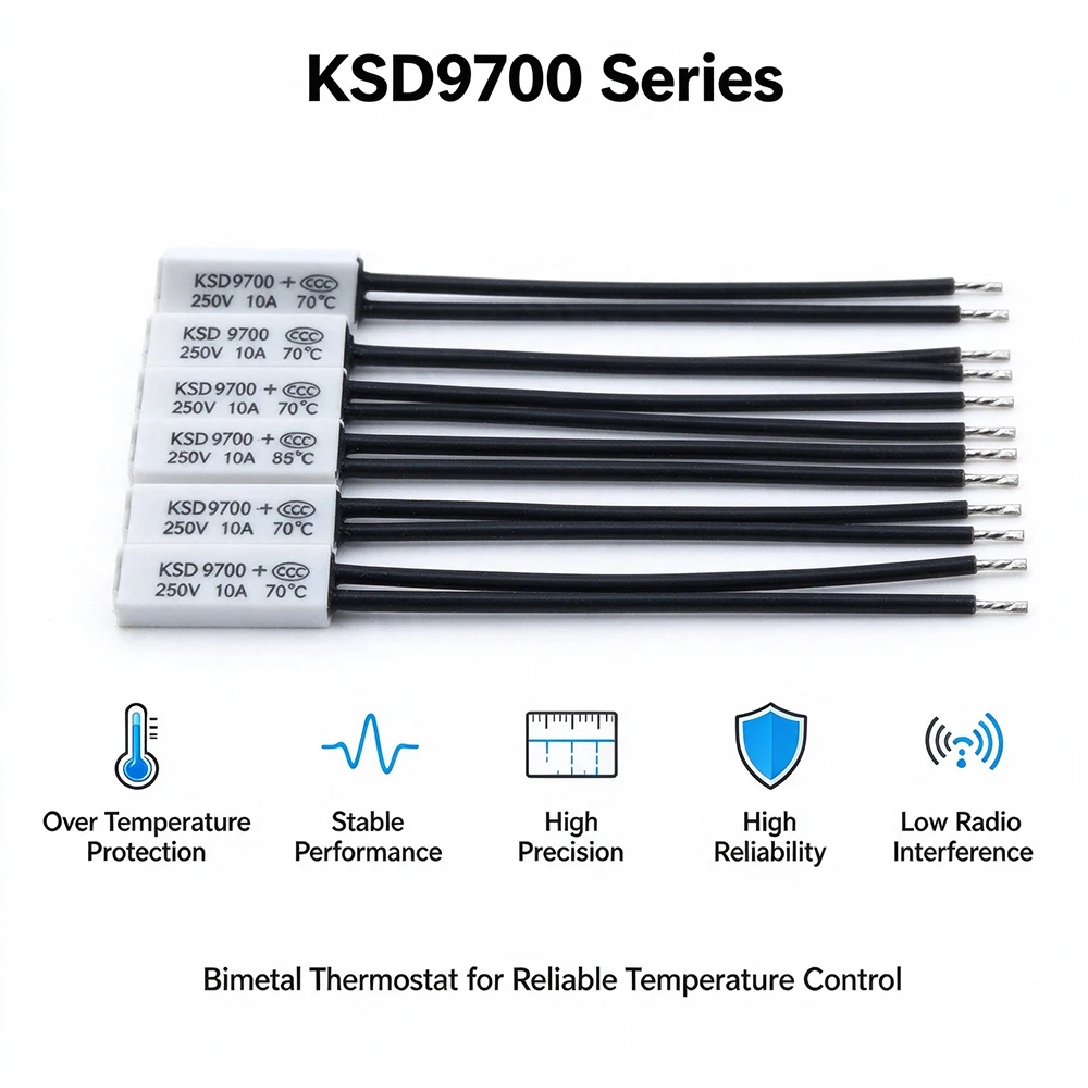 50PCS Keramik Thermostat KSD9700 40C-240C 45C 50C 55C 60C 65C 5A 12V/24V DC Temperatur Control Schalter Überhitzung Schutz – Detail 8
