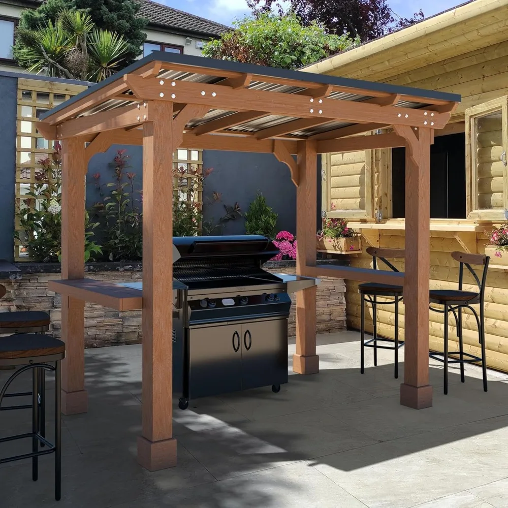 8' X 5' Wooden Grill Gazebo with Sloping Metal Roof, 2 Full Size Grills,BBQ Canopy for Outdoor Patio, Lawn, Garden, Backyard