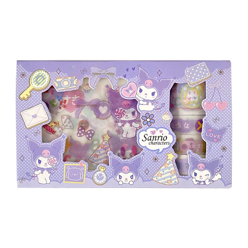 Sanrio Kuromi My Melody Cute Cartoon Paper Tape Girly Heart DIY Material Stickers Complete Set