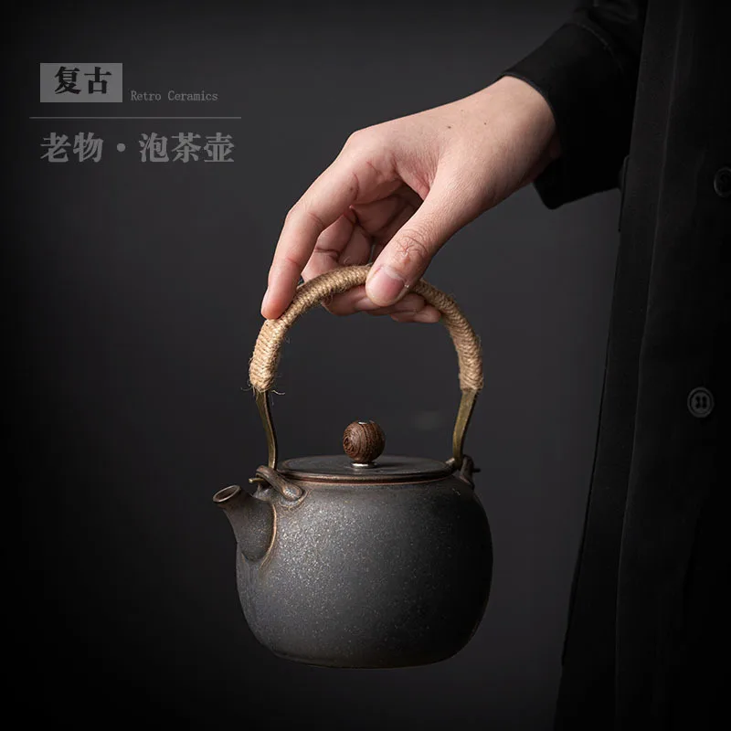 Japanese-style household retro ceramic beam pot teapot large-capacity tea brewing tea set Kung Fu tea set accessories