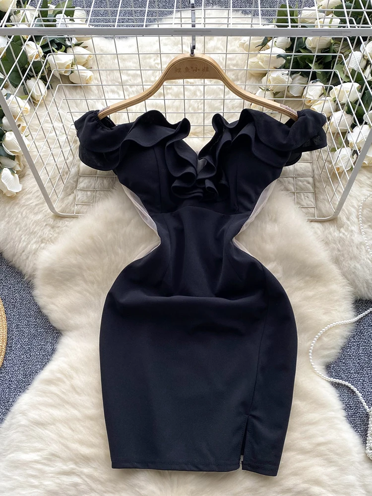 Robe moulante gothique noire pour femmes, Vintage, sans manches, épaules dénudées, robes de soirée Y2k, frocs une pièce, vêtements Coquette des années 2000
