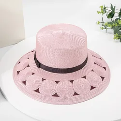 High quality butterfly ribbon hollow sunblock hat elegant and stylish women's outdoor flat hat casual straw hat