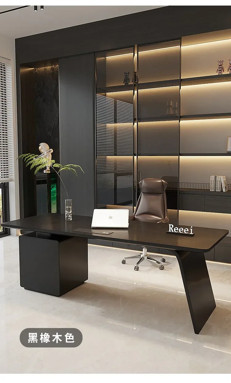 minimalist light luxury solid wood desk, living room, high-end office workbench, computer desk