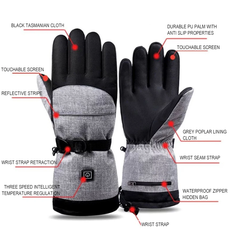 USB Rechargeable Heated Motorcycle Gloves Thick Motorcycle Ski Hand Warmer Thermal Gloves Windproof Waterproof Snowboard Gloves