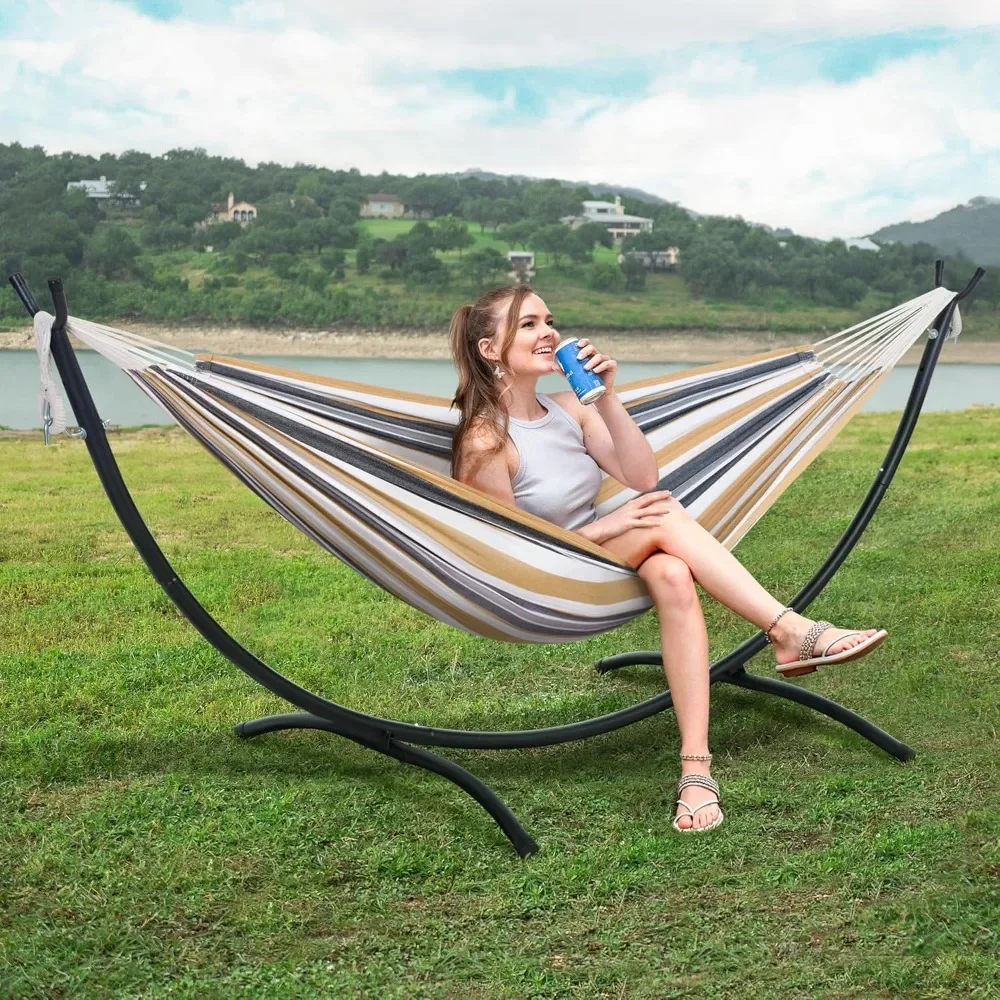 2 Person Hammock with Stand, Heavy Duty Free Standing Hammock with Stand Included, Coffee Stripes