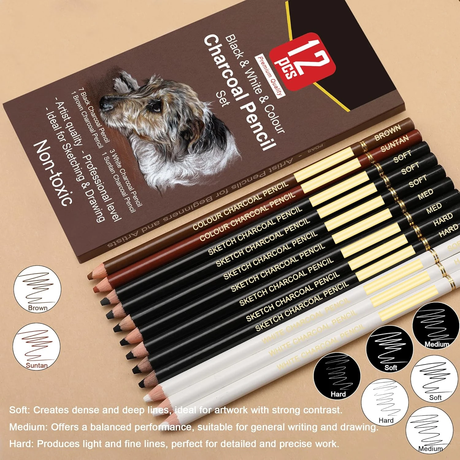 6/12 Carbon Pencil Professional White Charcoal Highlight Pencil White/Black/Colour Carbon Sketch Pencil Art Drawing Tools