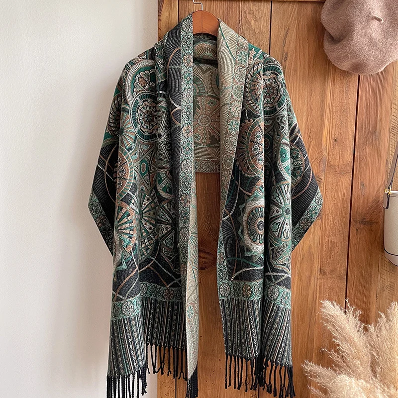 2024 Fashion Ethnic Style Women Paisley Jacquard Scarf Thick Cashmere Classic Tassel Shawl Warm Neck Winter Wrap Pashmina Floral