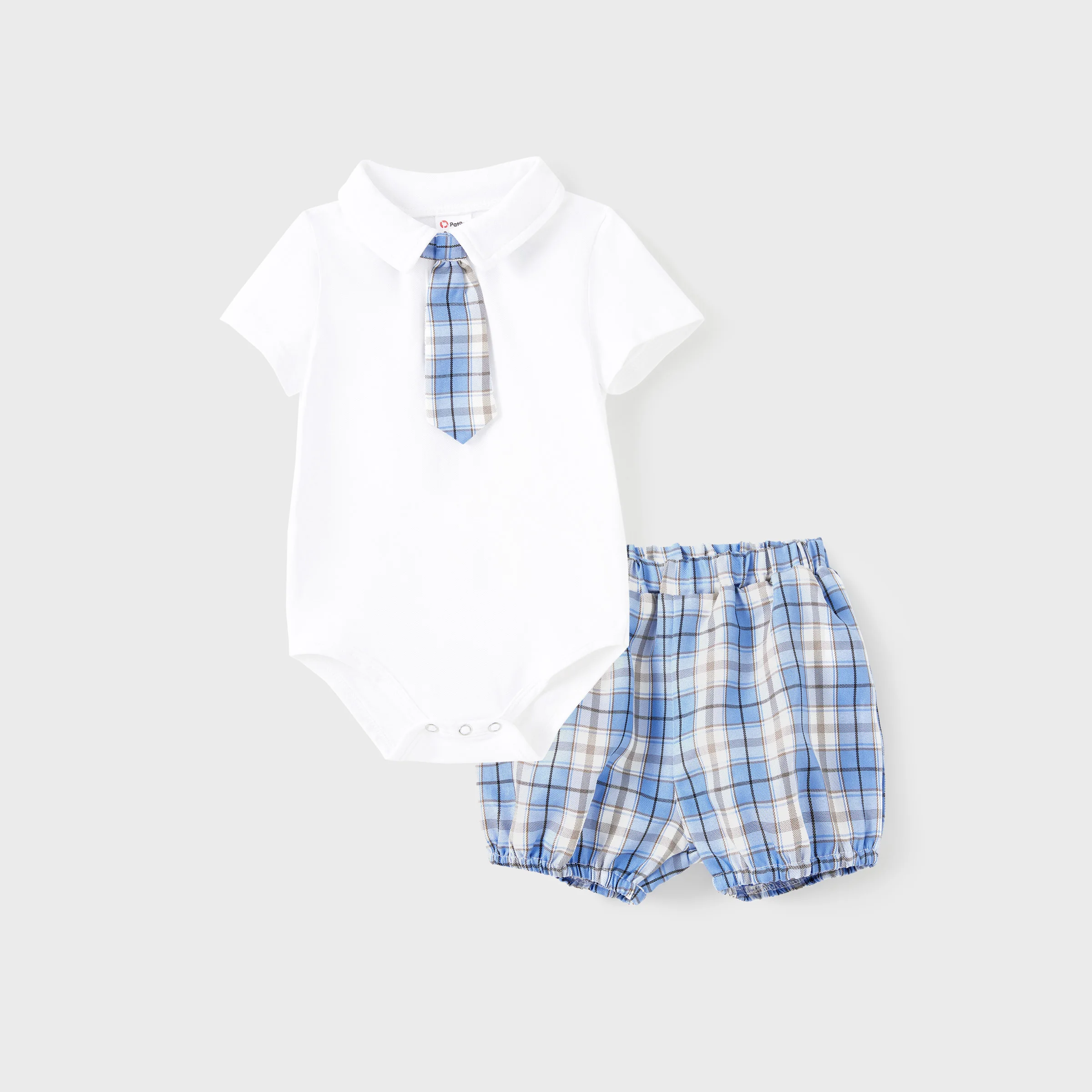 PatPat Family Matching Sets Preppy Style Blue Plaid Shirt or School Uniform Vibe Co-ord Set with Tie