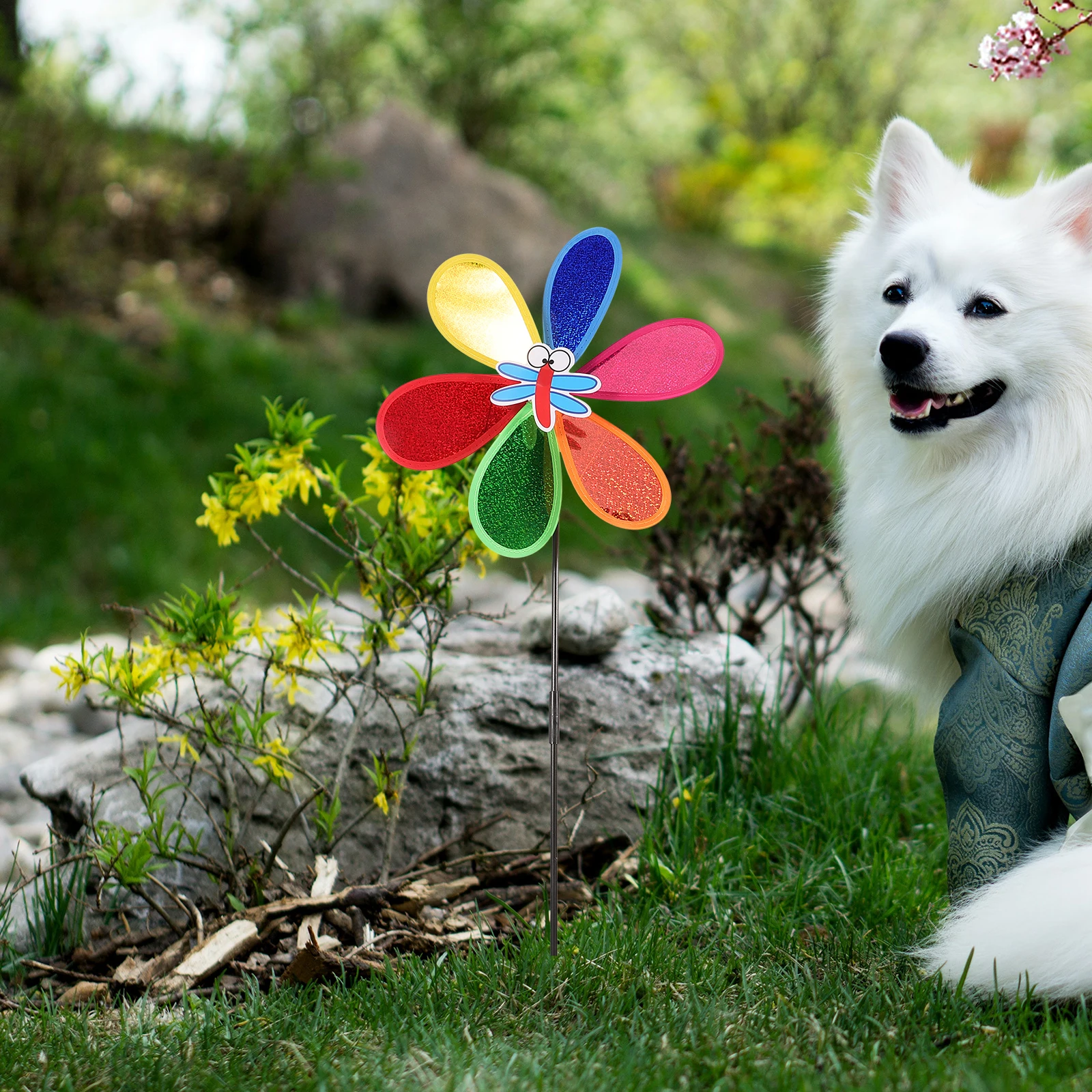 

4pcs Windmill Decoration Colorful Garden Lawn Spinner Outdoor Landscape Pinwheel Scene Decor Plastic Rainbow Insect