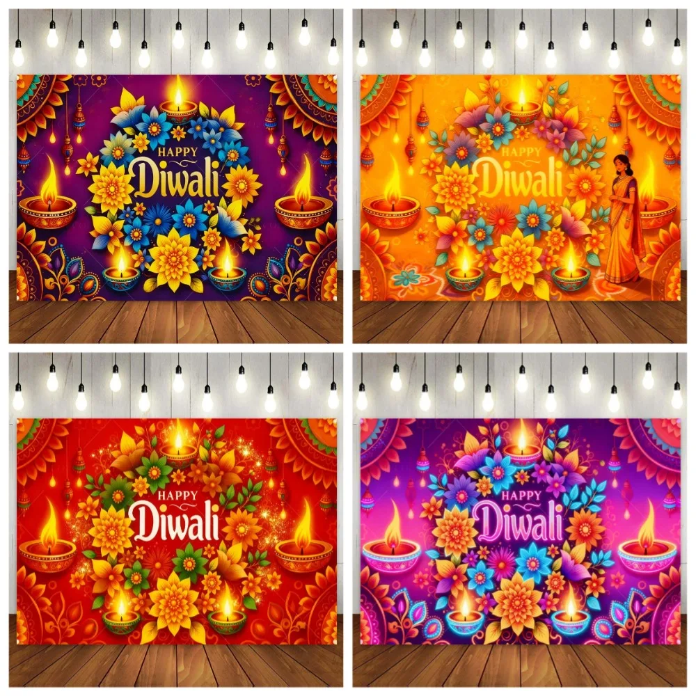 

Happy background of Indian Diwali, traditional slaying candles, marigold wedding, birthday, family party, photography background