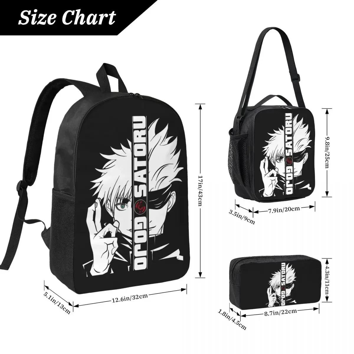 JJK Anime Gojo Satoru Jujutsu Kaisen Backpack BookBag School Bag Computer Shoulder Bags 3ps Insulated Lunch Bag Pencil Case