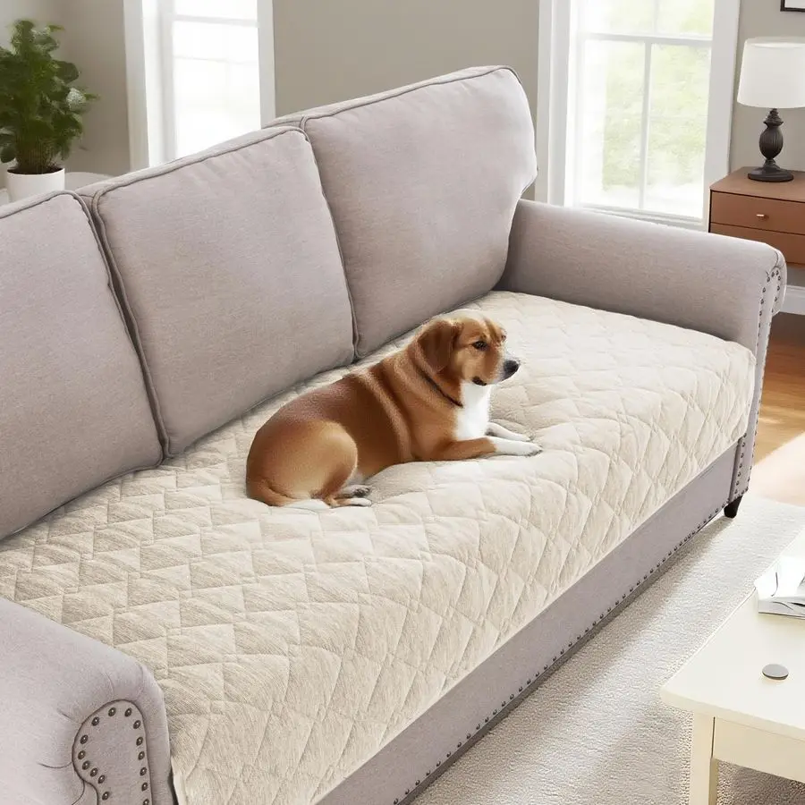 

Чехол для дивана из шенилла, пушистый, для диванов с 3 подушками, нескользящий, моющийся, с ремешками, мягкий, защитный