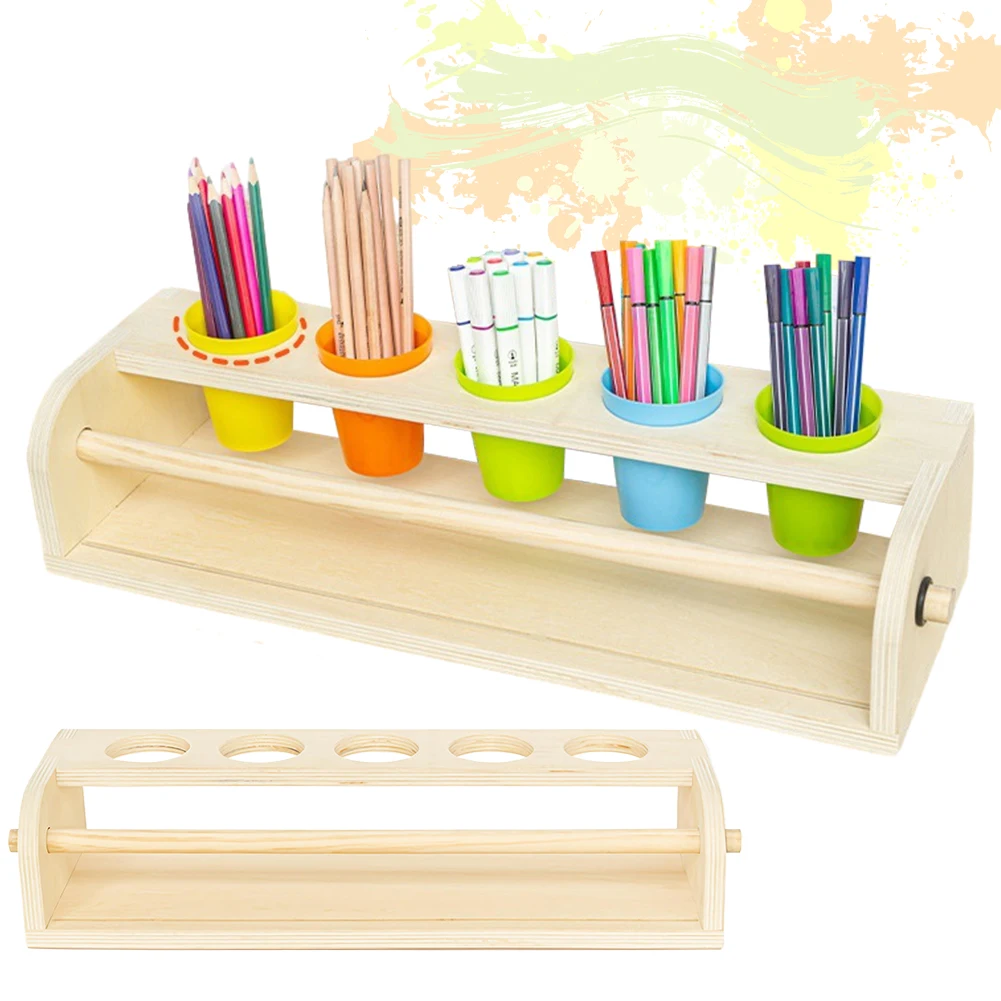 art-paper-roll-dispenser-w-paper-roll-pencil-cups-paper-roll-easel-solid-wood-storage-roll-paper-rack-for-kids-desktop-easel