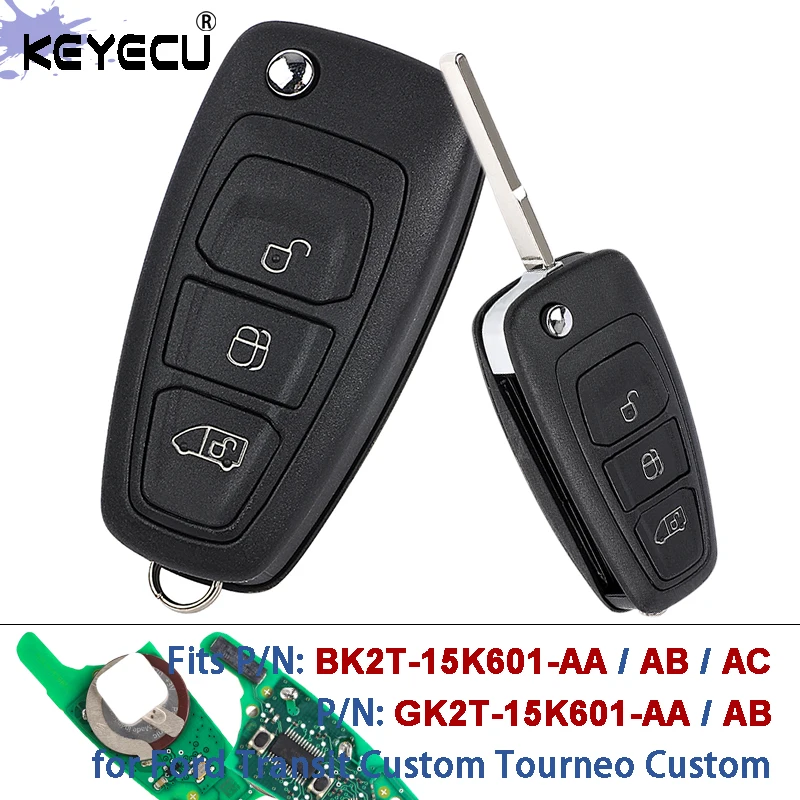 KEYECU BK2T-15K601-AA/ AB/ AC / GK2T-15K601-AB 434MHz ID49 / 63+ Keyless Remote Key Fob for Ford Transit Custom Tourneo Custom