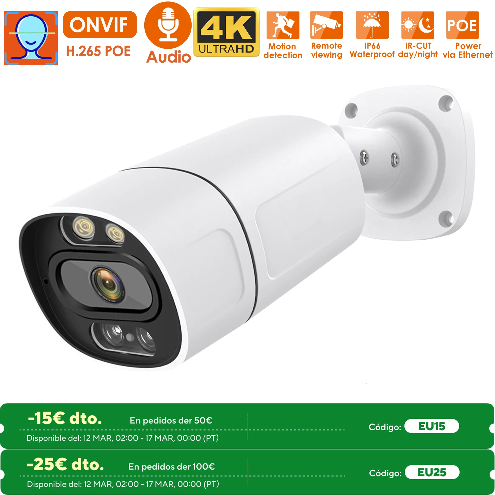 8MP 4K POE IP Camera ONVIF H.265 Audio Record CCTV Face Detection 5MP Waterproof IP66 Outdoor Security Video Surveillance XMEYE