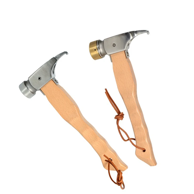 Portable Outdoor Camping Beech Wood Handle Stainless Steel/Brass Head Safe Tent Stakes and Pegs Hammer