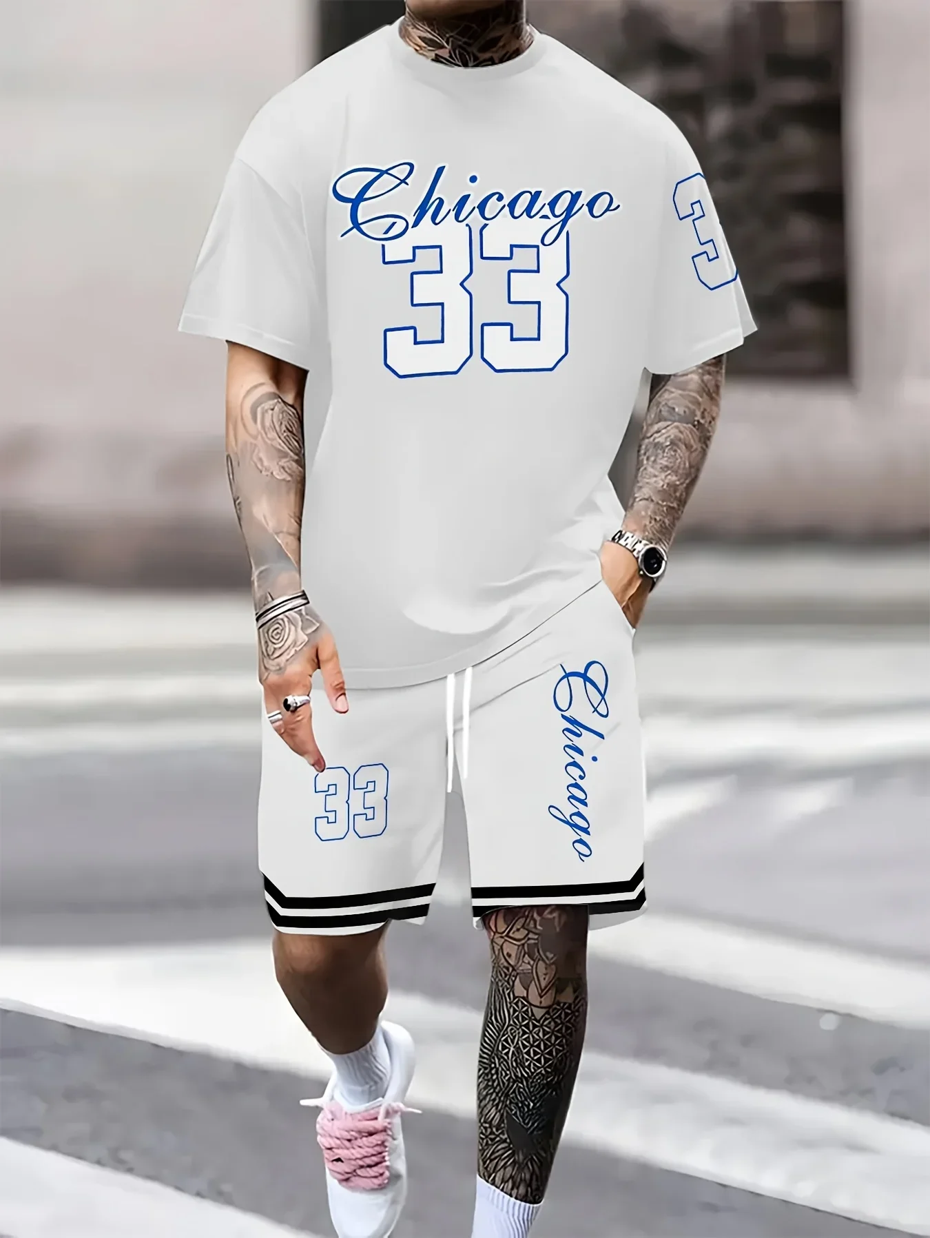 Summer 2025 Casual Sporty Men's Set New Men's Set 3D Digital Printed Casual Round-neck Short-sleeved T-shirt with Shorts 2-piece