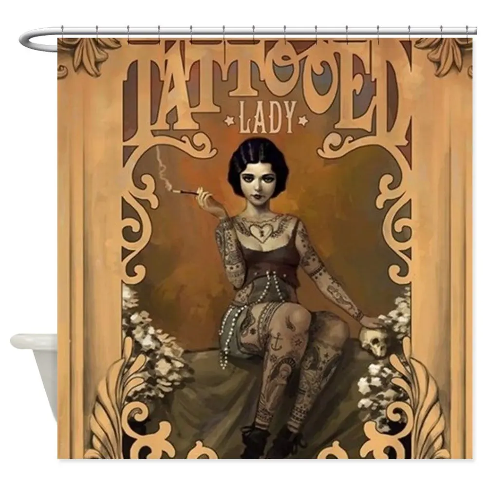 Vintage Punk Style Tattoo Pirate Sailor Skull Funny Theme Fabric Shower Curtain Halloween Bathroom Decor Set with Hooks