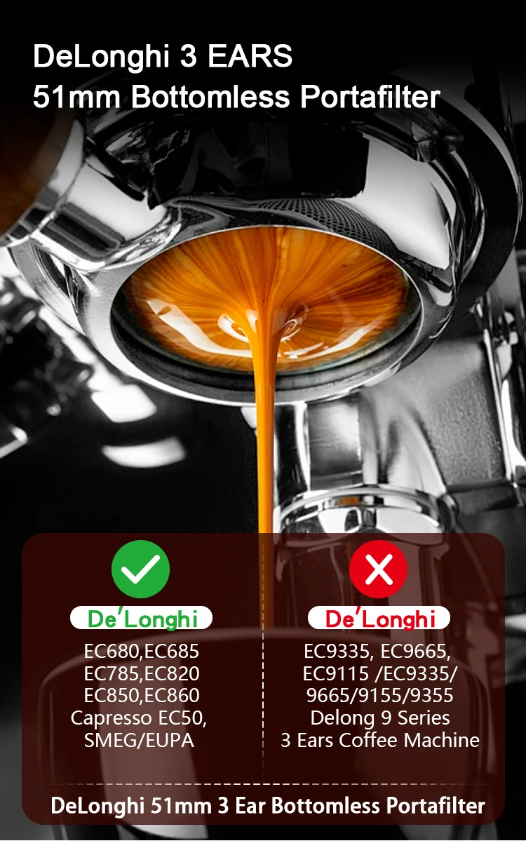 51mm Kaffee-Siebträger ohne Boden für Delonghi EC680 EC685, Ersatzfilterkorb, Espressomaschinen-Zubehör, Barista-Zubehör – Detail 1