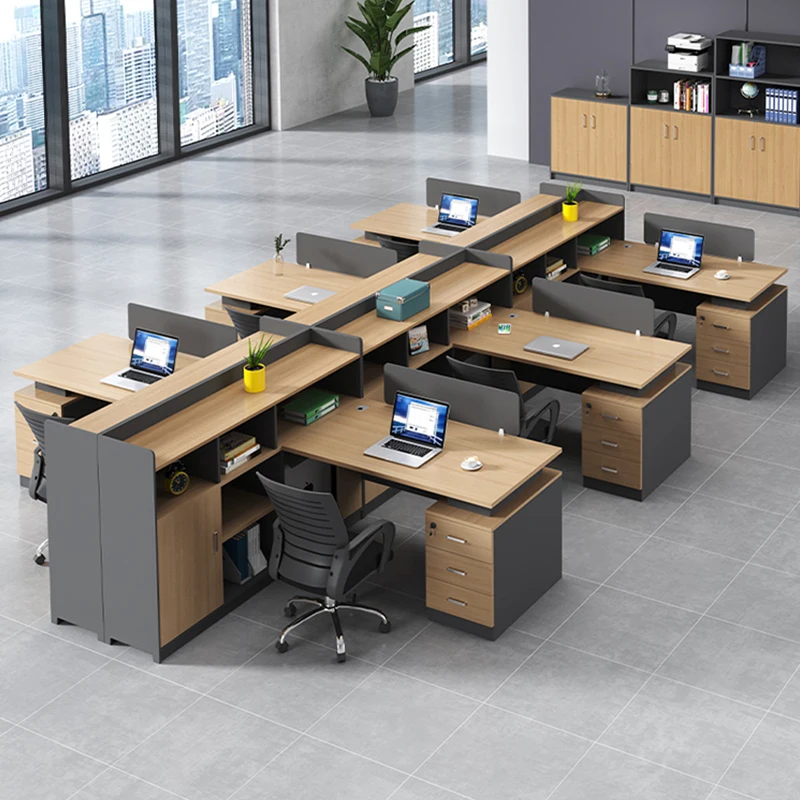 

Desk combination Employee finance table 6 artificial seats Table and chair combination Simple modern 4-person staff office