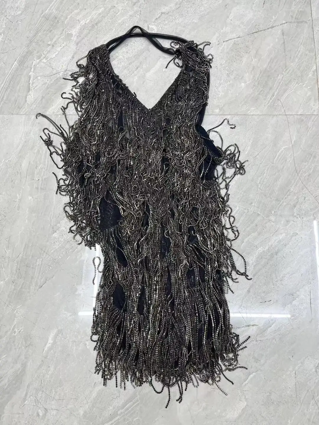 Women Sparkly Rhinestone Tassel Dance Dress Birthday Prom Evening Dress Ladies Latin Dance Team Mini Dress Night Party Outfit