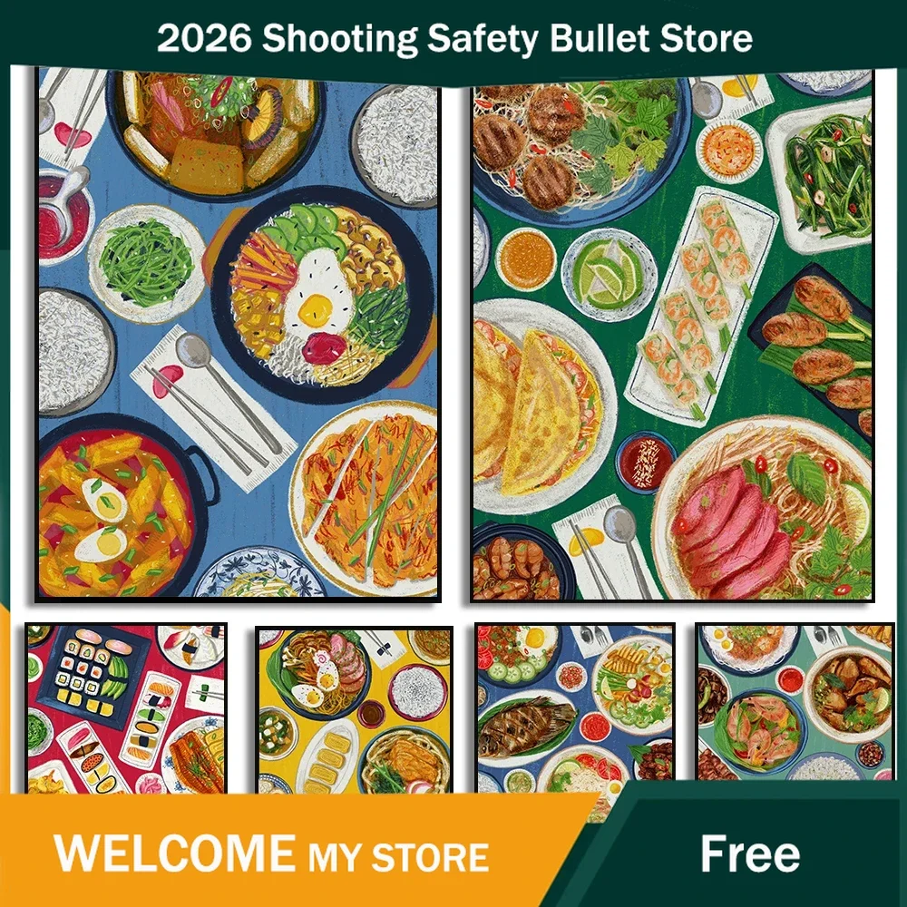 Póster ilustrado de comida asiática, cocina gourmet, impresiones de chef, pintura en lienzo, imágenes artísticas de pared, decoración moderna para el hogar y la habitación