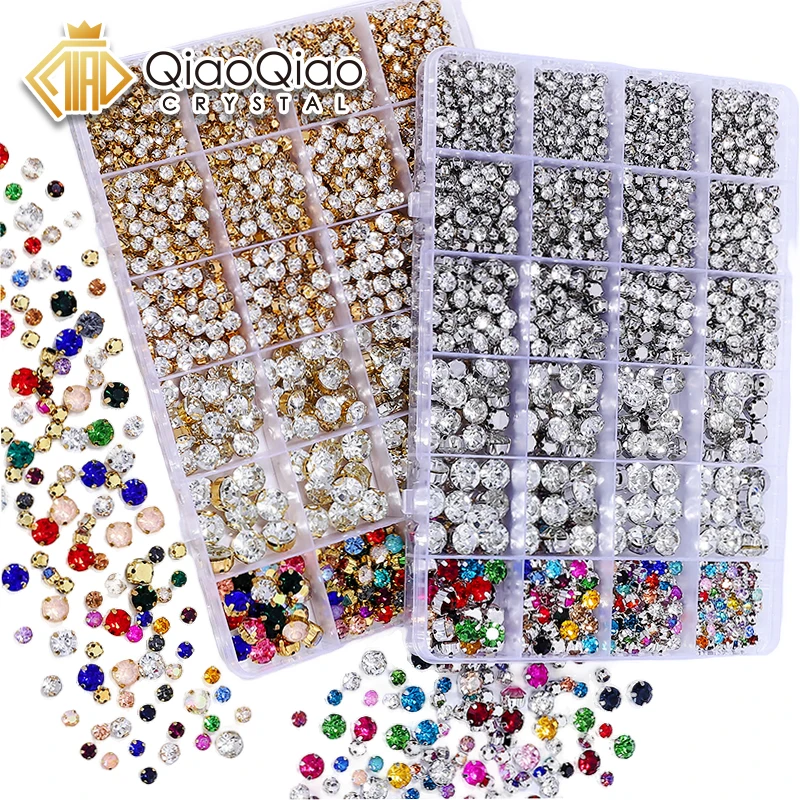

1290Pcs Set Claw Rhinestone Glass Sew On Stones for DIY Crafts, Gold/Silver Setting Crystal Jewelry Making, Clothes, Shoes, Bags