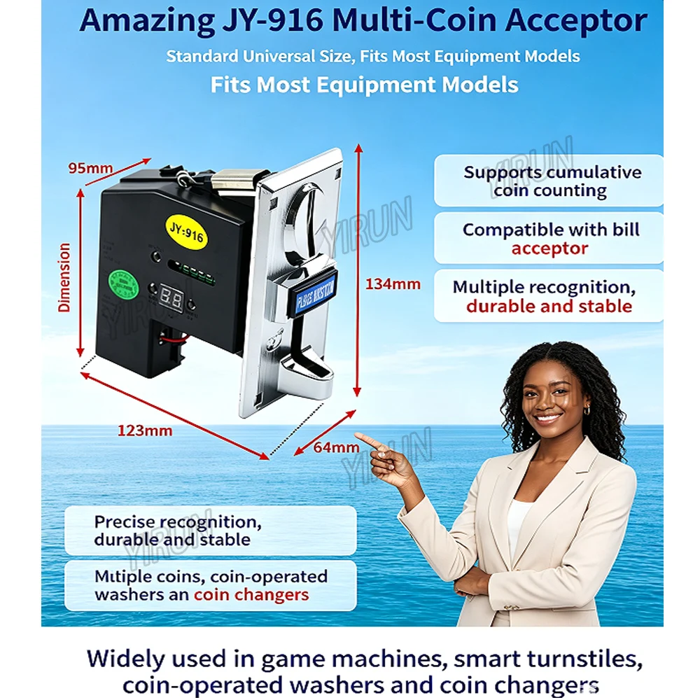 JY-916 Zinc-alloy  Multi Coin Acceptor Manufacturer Wholesale Price Electronic Multi Coin CPU Coin Selector Acceptor